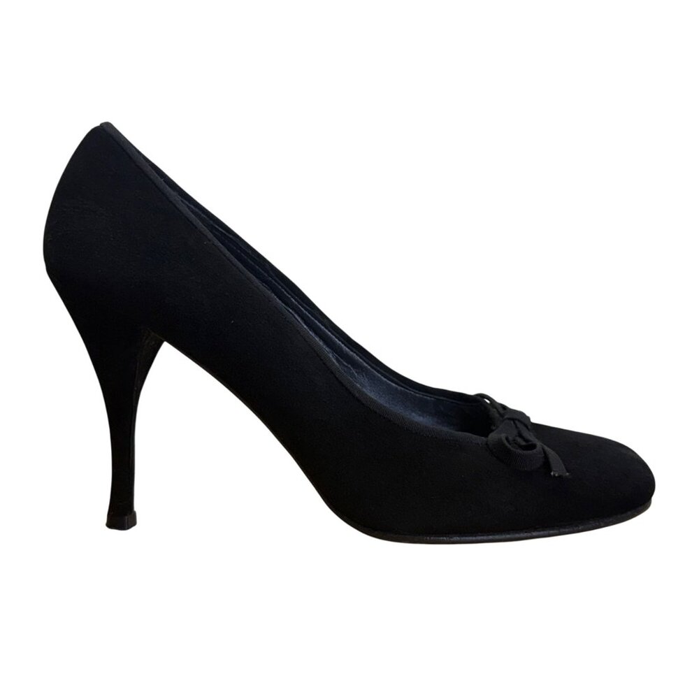 Stuart Weitzman Women’s Black Suede With Bow Accent Stiletto Heels Size 6.5M